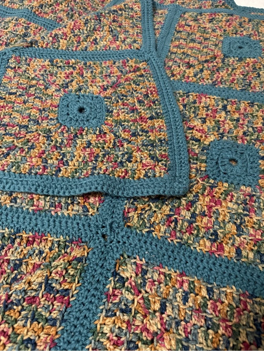 Vintage granny square knit blanket and pillow